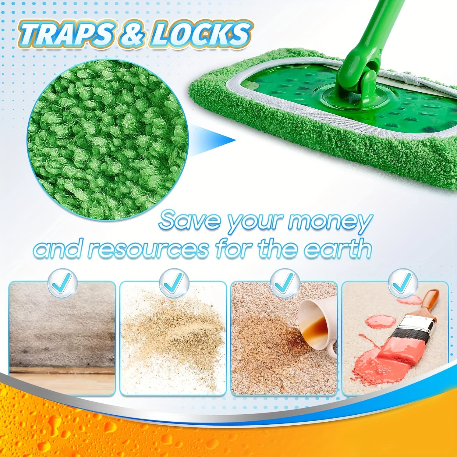 Mikrofiber mop almashtirish yostiqchası tekis polni yuvish uchun, yuviladigan, bardoshli, ho'l va quruq foydalanish uchun