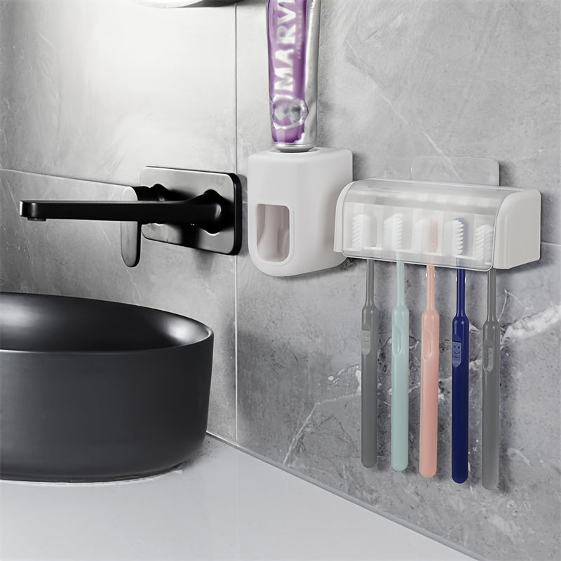 Wall-Mounted Toothbrush and Toothpaste Holder Space-Saving No Punch Installation Bathroom Accessory