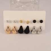 12-Piece Stainless Steel Hoop Earrings Set with Teardrop and Sphere Studs for Women