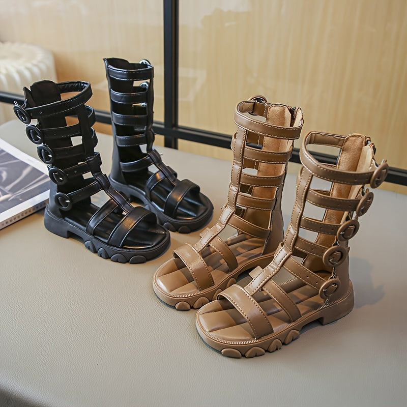 Girls High-Top Sandals Summer Breathable Non-Slip Zipper Hollow-Out