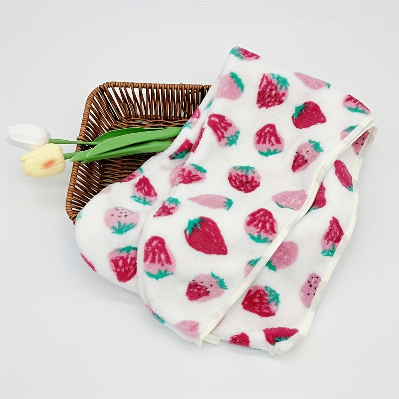 Women’s Strawberry Pattern Hair Drying Cap Soft Coral Fleece Quick-Dry Frizz Control