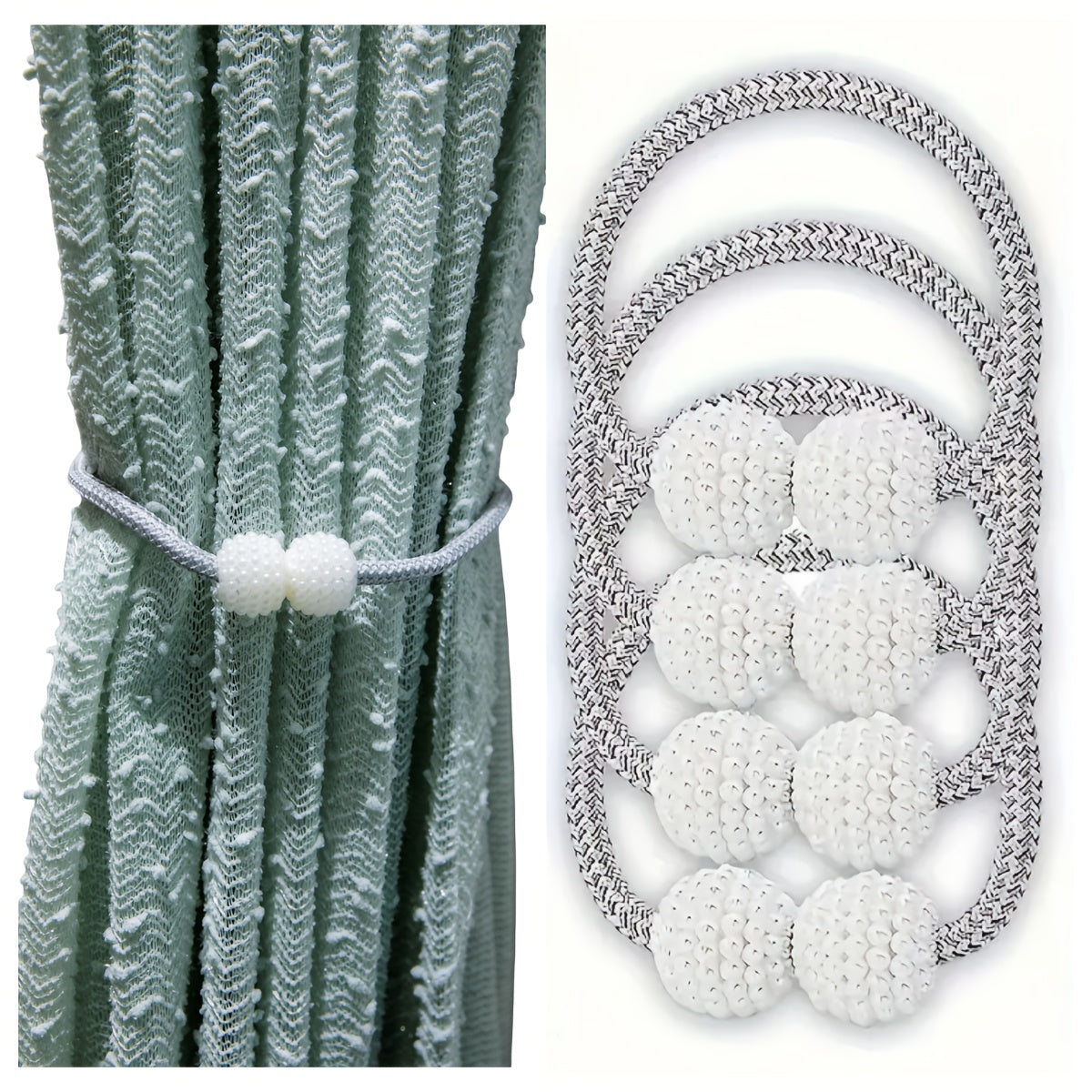 Yashash xonasi va yotoqxona uchun 4 ta kulrang polyester pardozlari bilan faux marjon detallari bilan to'plam