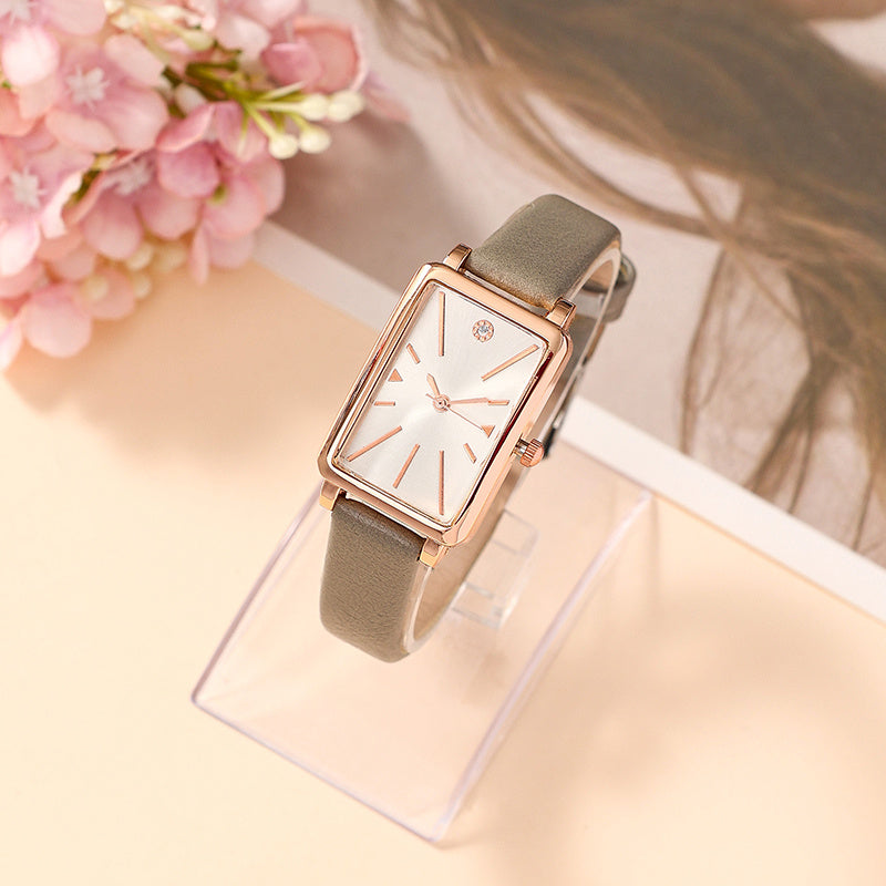 Women's Rectangular Quartz Watch with Rhinestones and Minimalist Style