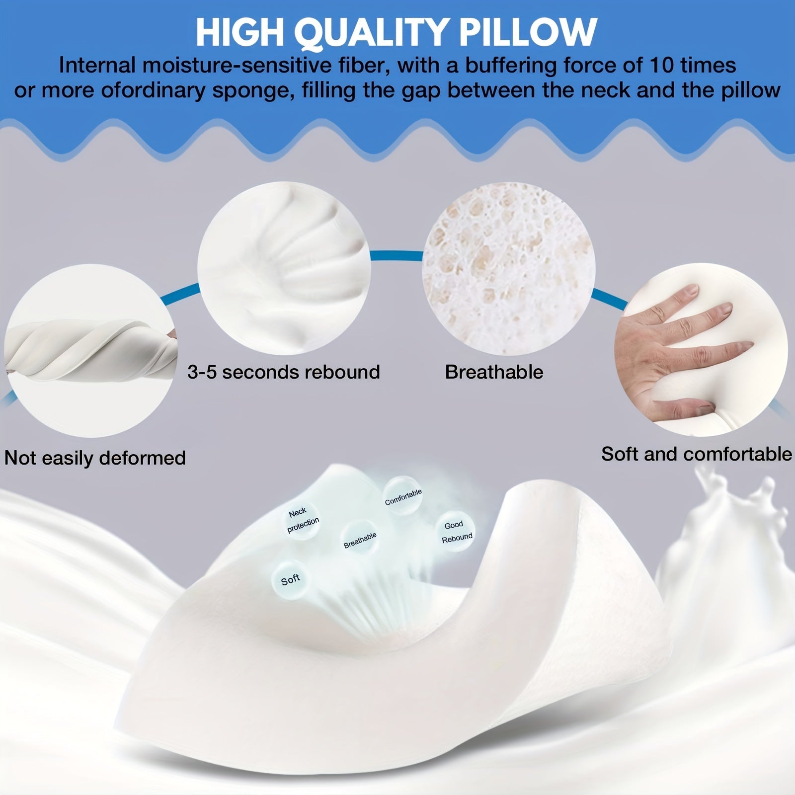 Memory Foam Neck Pillow with Removable Cover for Travel and Sleep