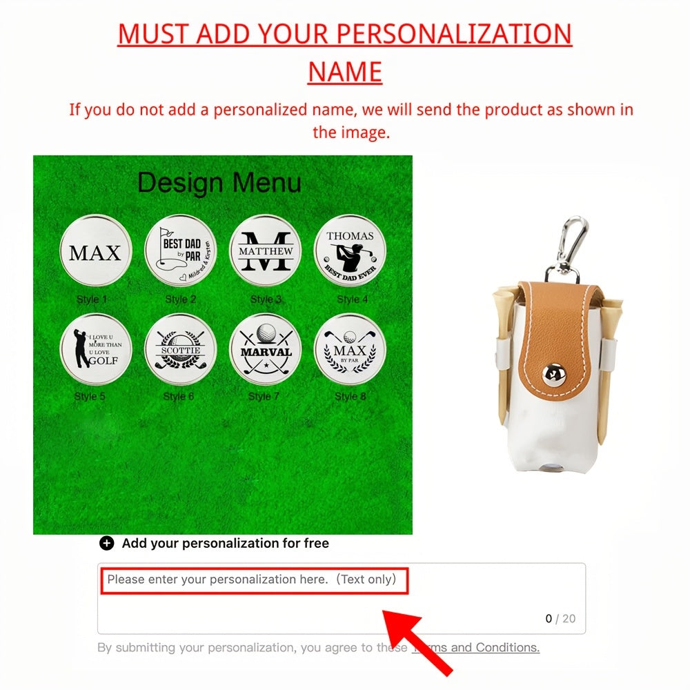 Индивидуальный кожаный держатель для гольф-мячей с зажимом, с гравировкой, органайзер для тиков, для гольфистов