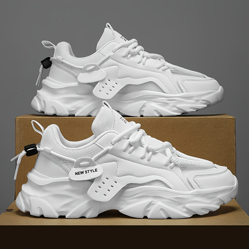 Men's Solid Color Breathable Running Sneakers with Thick Bottom for Training and Fitness