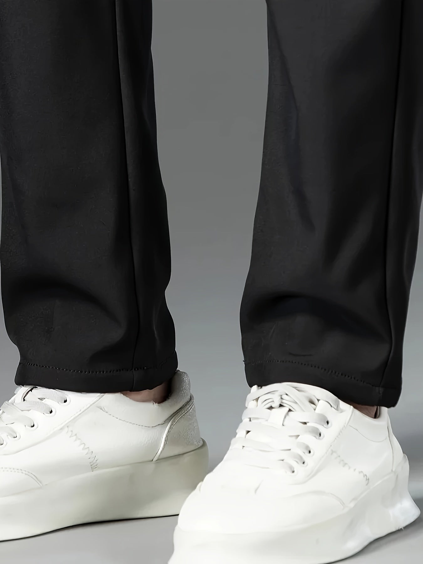 Men's Fleece Lined Windproof Executive Trousers for Fall Winter with Elastic Waist