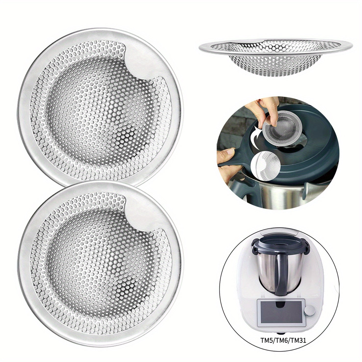 Set of 2 Stainless Steel Kitchen Strainer Sets for Food Processors Compatible with Thermomix TM5 TM6 TM31