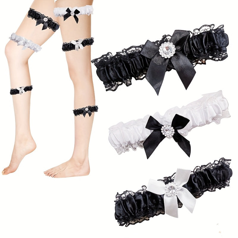 Lace Garter Belt with Mesh Bow for Wedding and Special Occasions