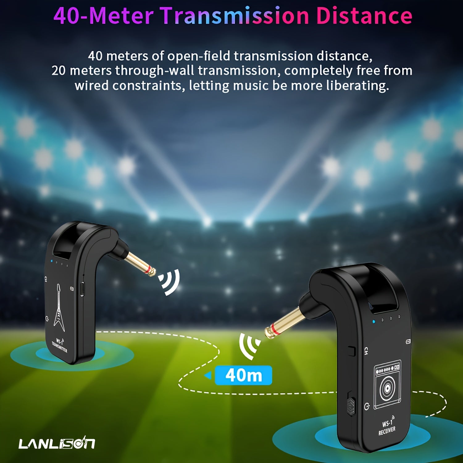 Sistema inalámbrico para guitarra de 2.4GHz con batería recargable para instrumentos eléctricos negro
