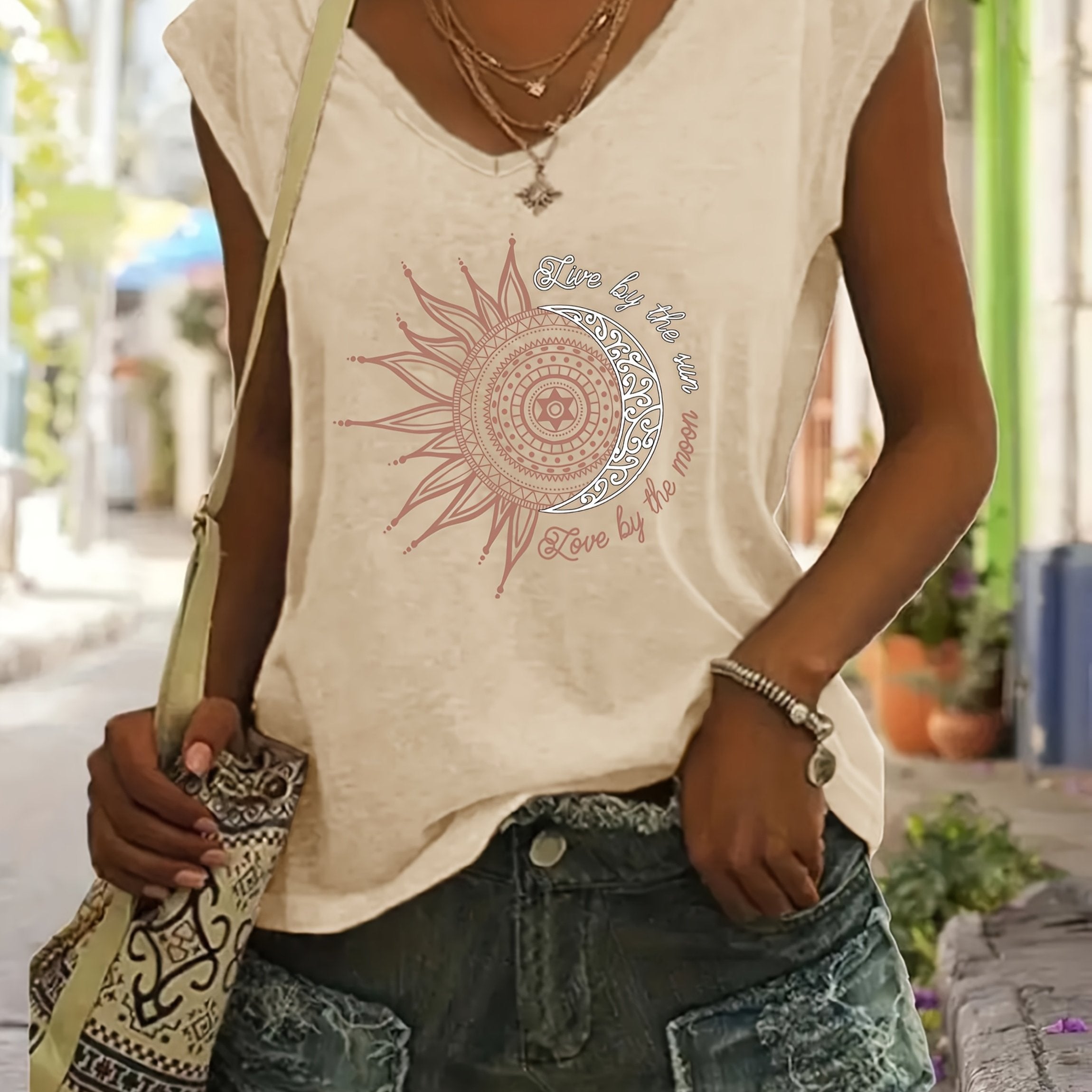 Women's Loose V-Neck Printed Top Spring Summer Stylish Easy Care