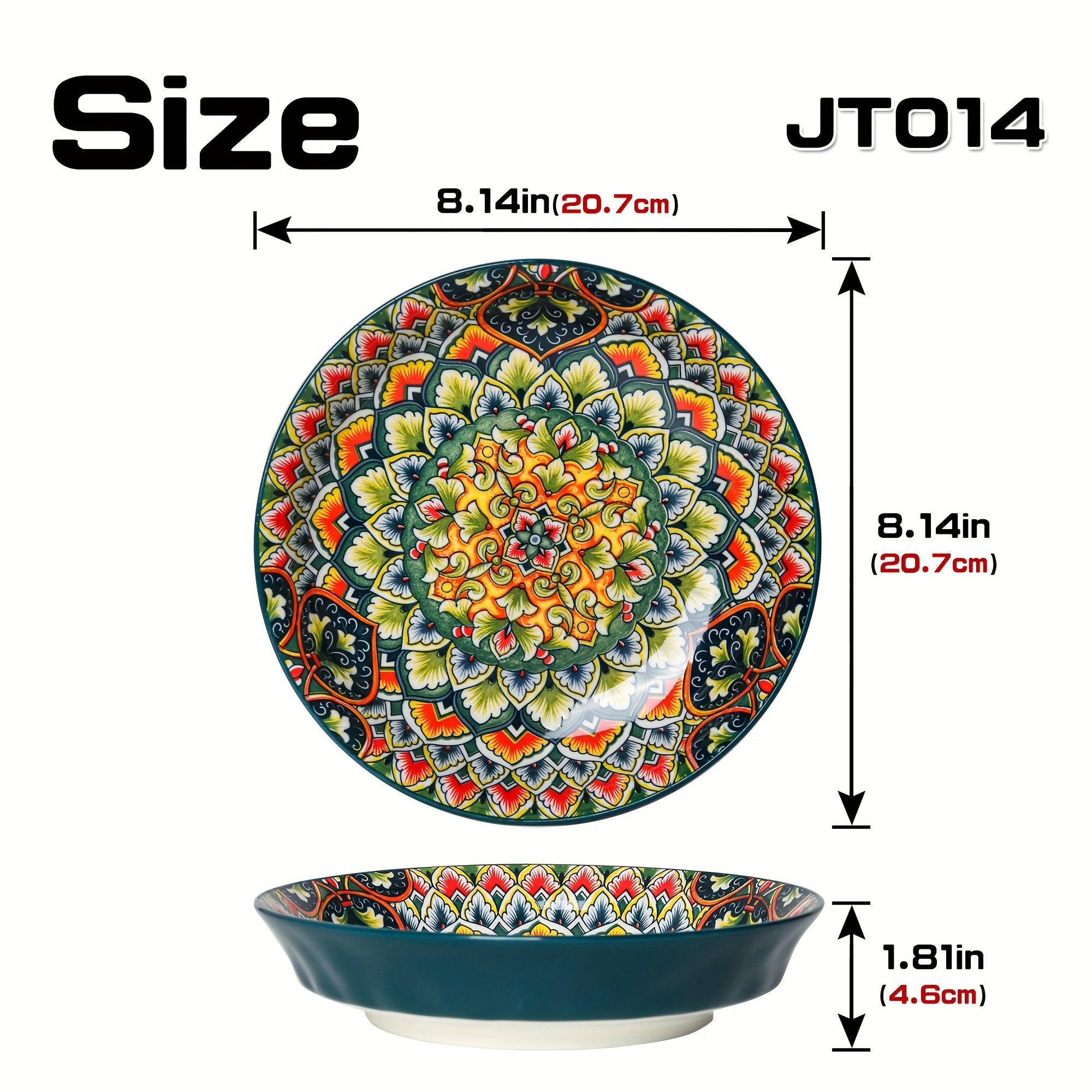 8-Inch Bohemian Ceramic Dinner Plate Microwave Safe for Home and Restaurant Use