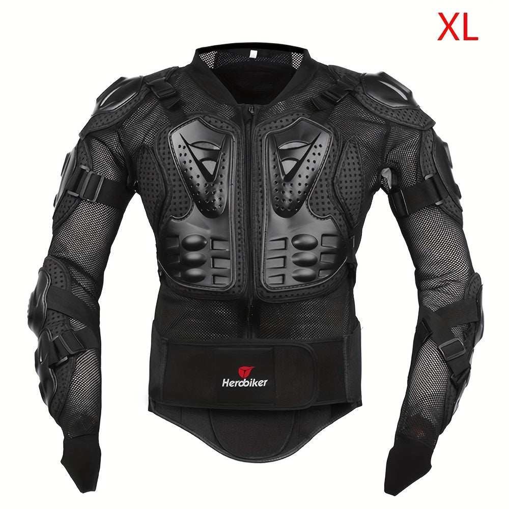 Unisex Black Motorcycle Armor Jacket Breathable Fabric Long Sleeve Zipper Riding Gear