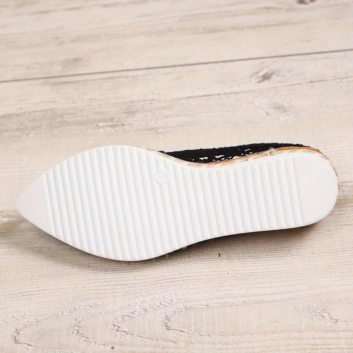 Women's Pointed Toe Espadrille Wedge Shoes with Bow Black Fabric Platform