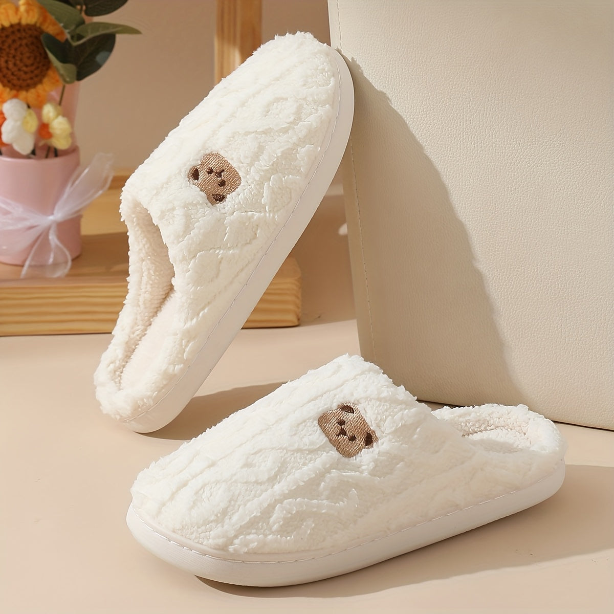 Women's Cozy Fleece Bear Slippers for Home Warmth