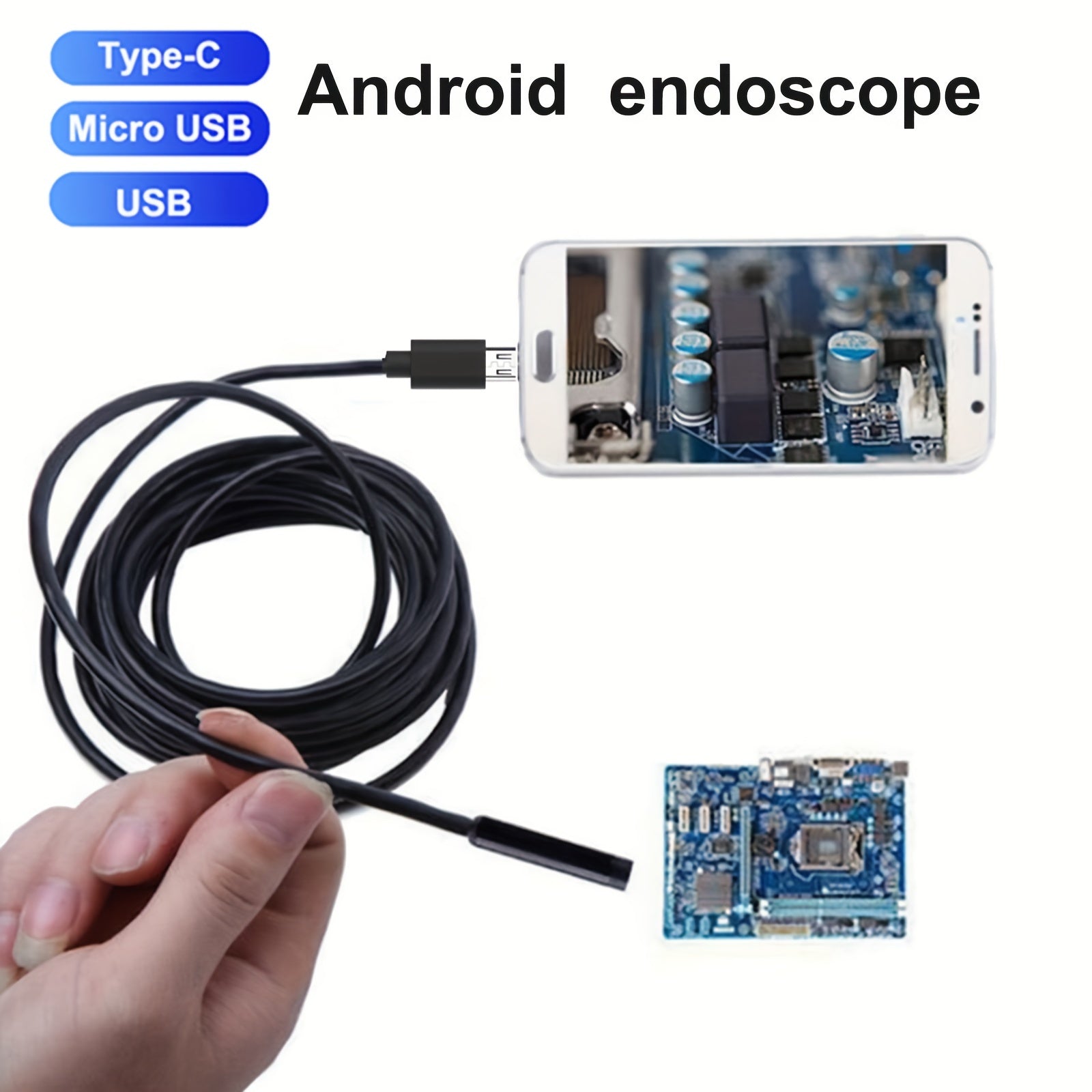 5.5mm Endoskop Kamera Type C Kabel bilan Android Windows Qurilmalari uchun 1m-10m Uzunlikda 480P Video Tekshiruvi