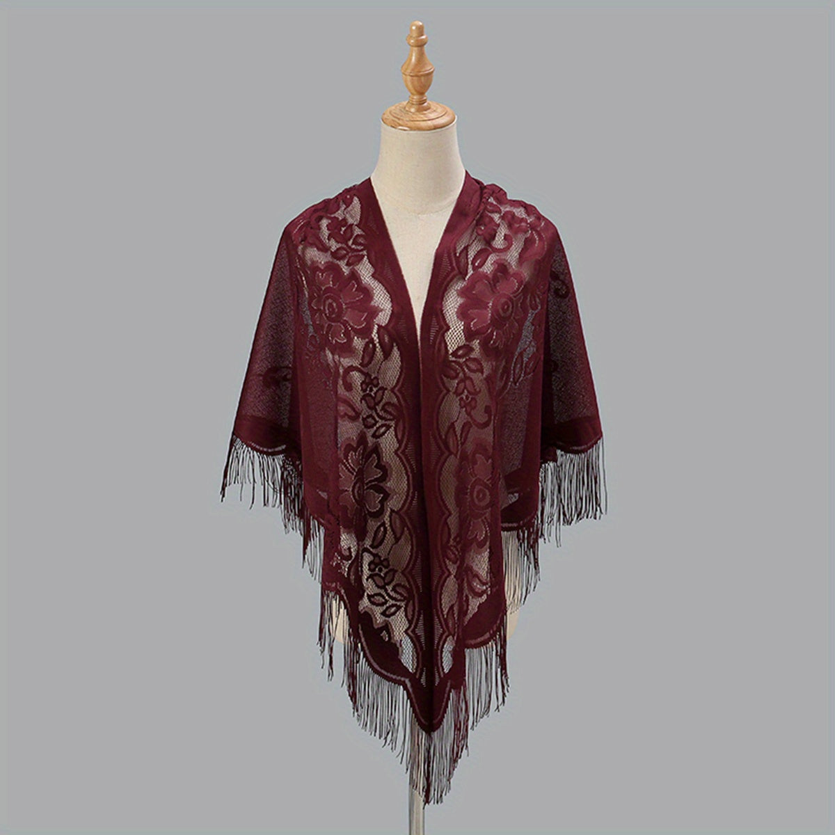 Elegant Women's Cardigan Shawl with Monochrome Lace Tassel Embroidery