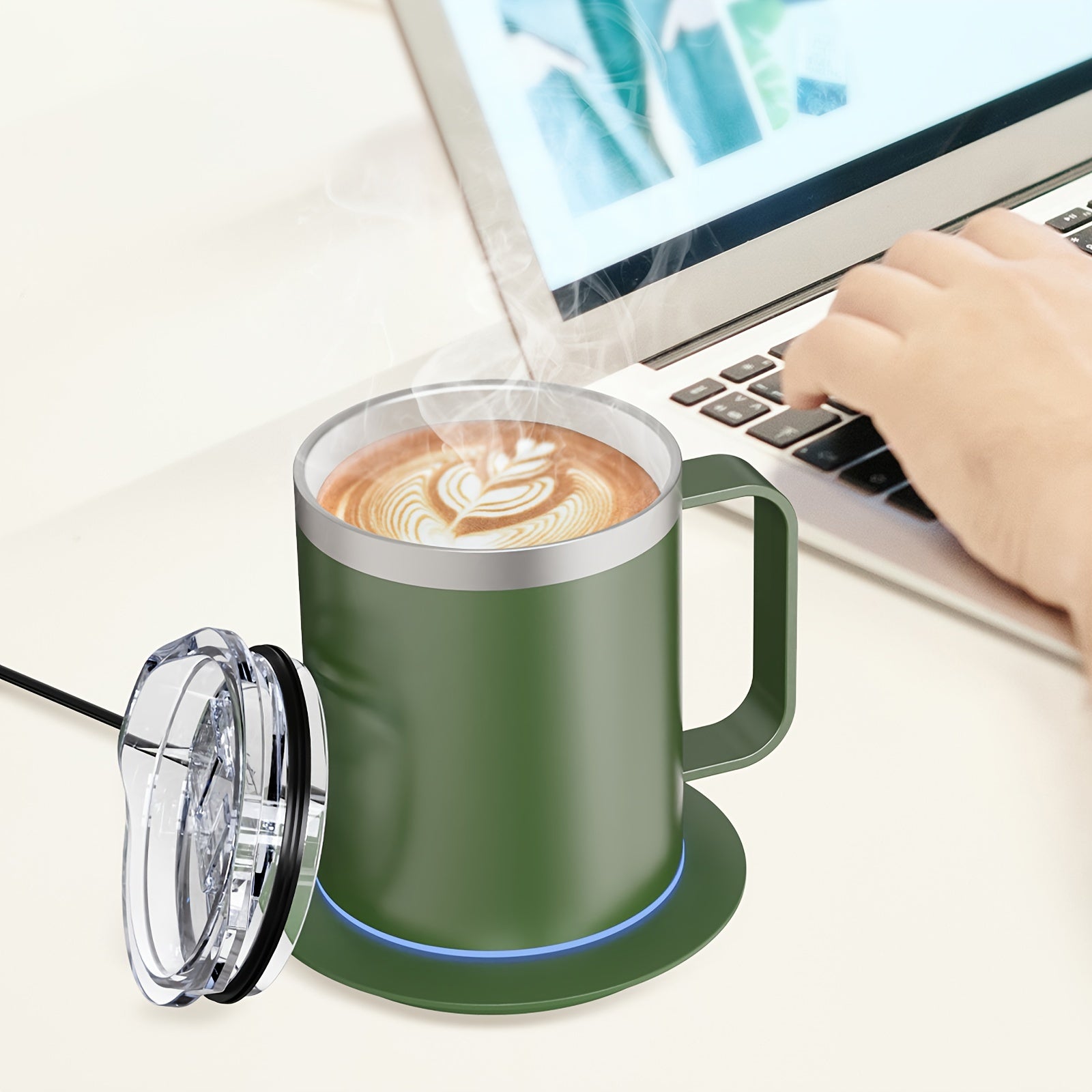 Electric Self-Heating Coffee Mug Set with 10H Auto Shut-Off USB Powered Stainless Steel