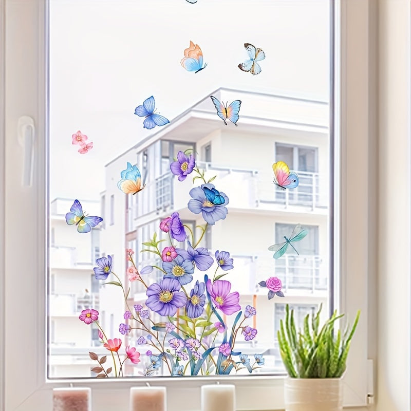 Colorful Flower and Butterfly Window Stickers for Home Decor