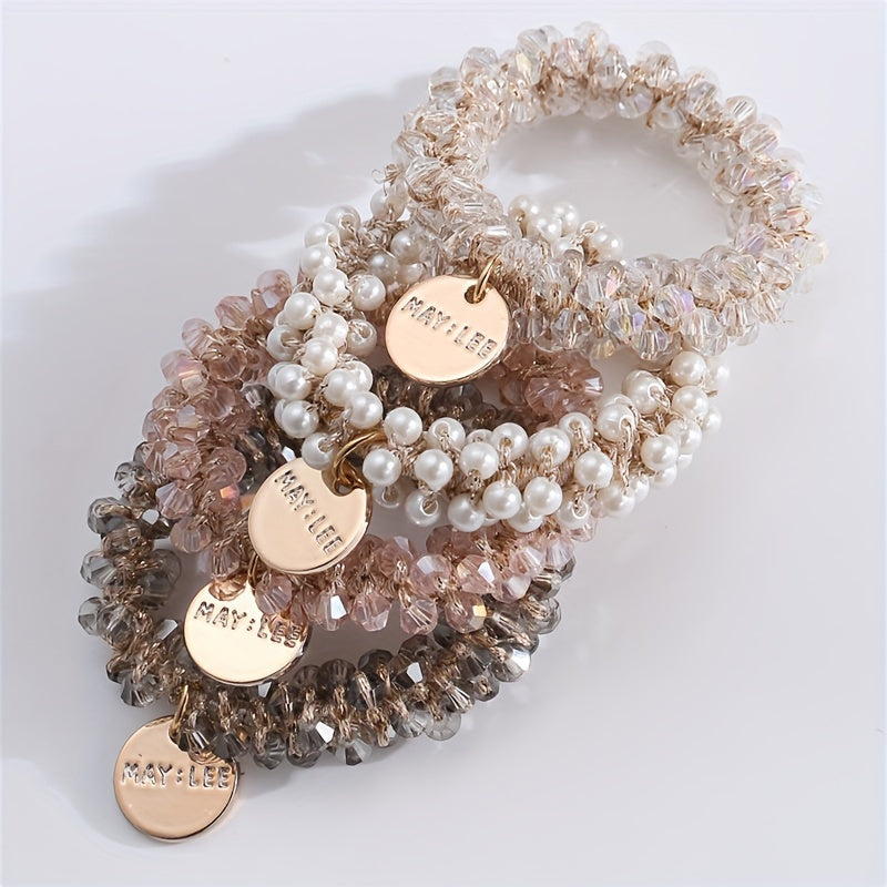 Set of 4 Stylish Faux Pearl Elastic Hair Ties for Women