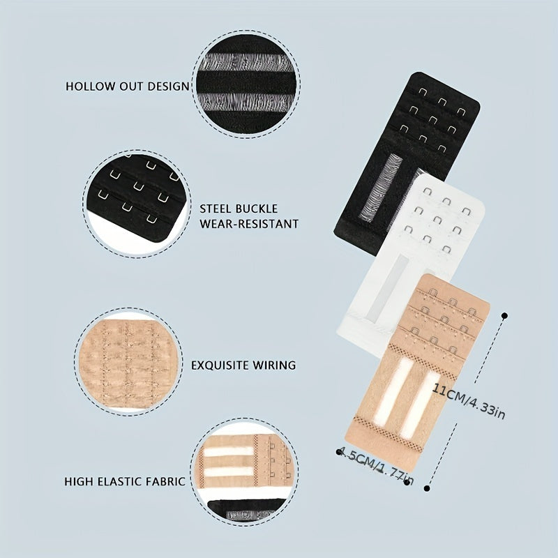 Set of 3 Women's Adjustable Bra Extenders with Elastic Knit Fabric