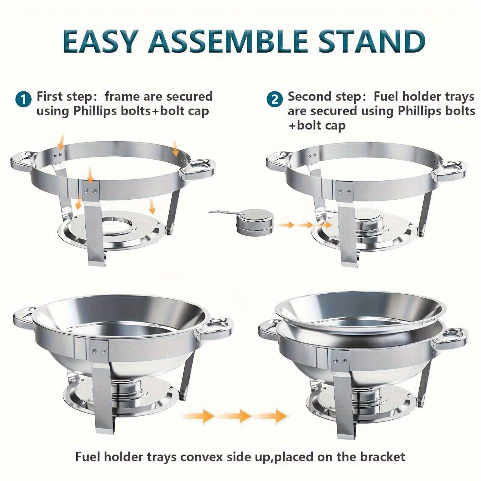 Set of Two Golden Stainless Steel Chafing Dishes with Lids for Catering and Events