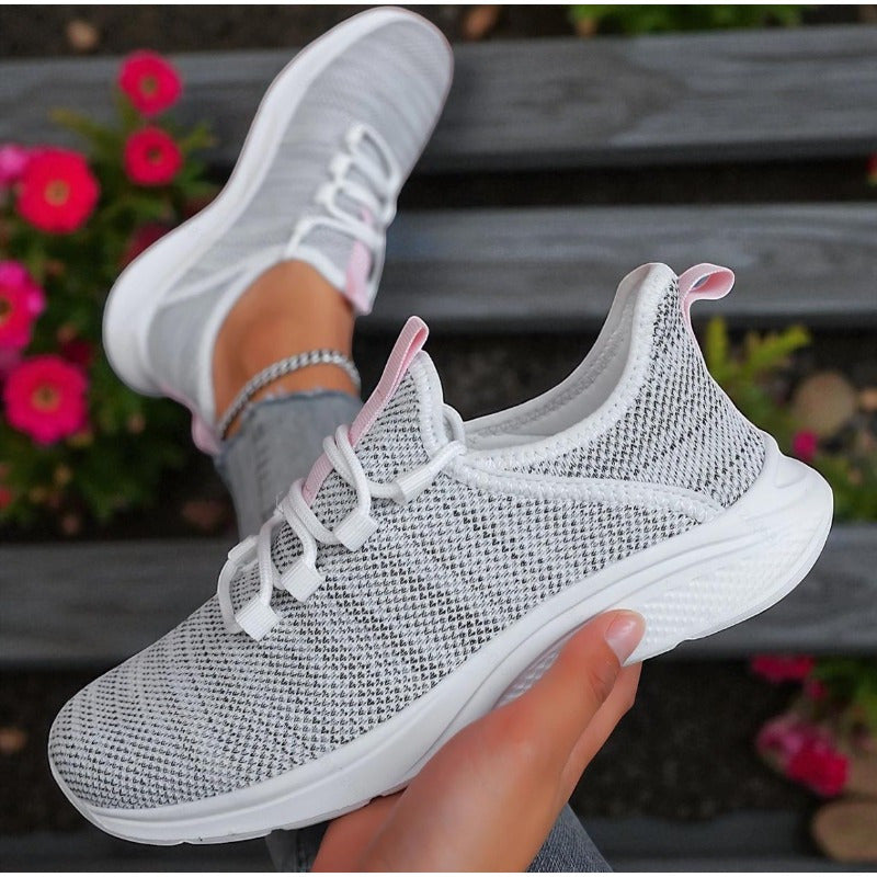 Women's Lightweight Breathable Slip-On Sneakers Grey White Casual Fitness