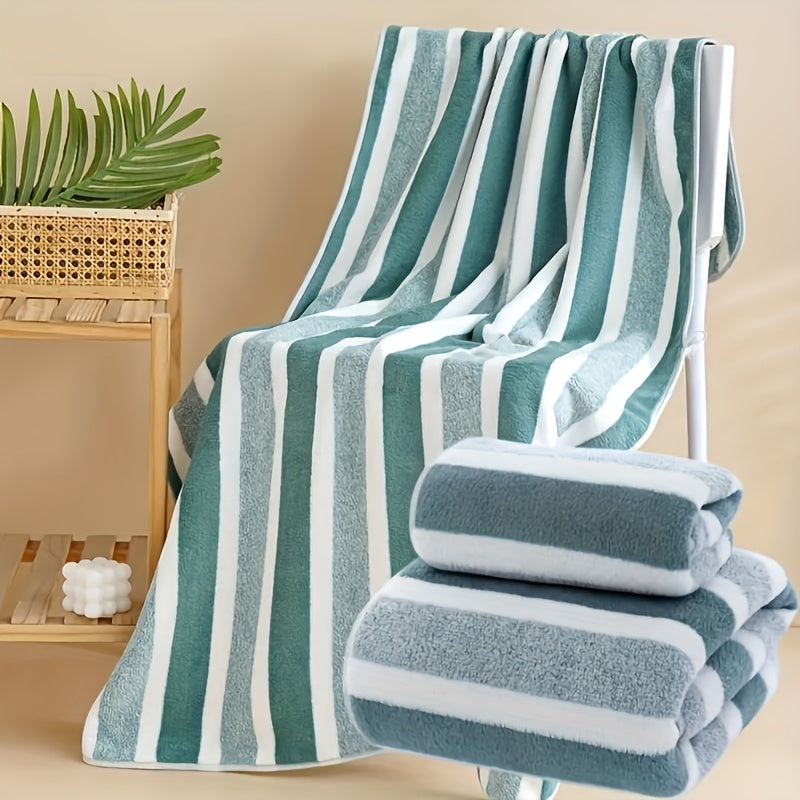 Modern Stripe Pattern Towel Set Includes Bath and Hand Towels Quick Dry Absorbent Household Use