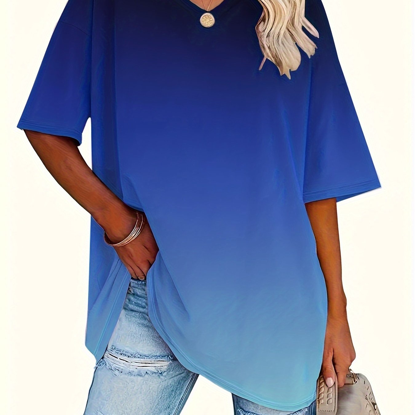 Plus Size Gradient Loose Casual T-Shirt for Women Large Fit