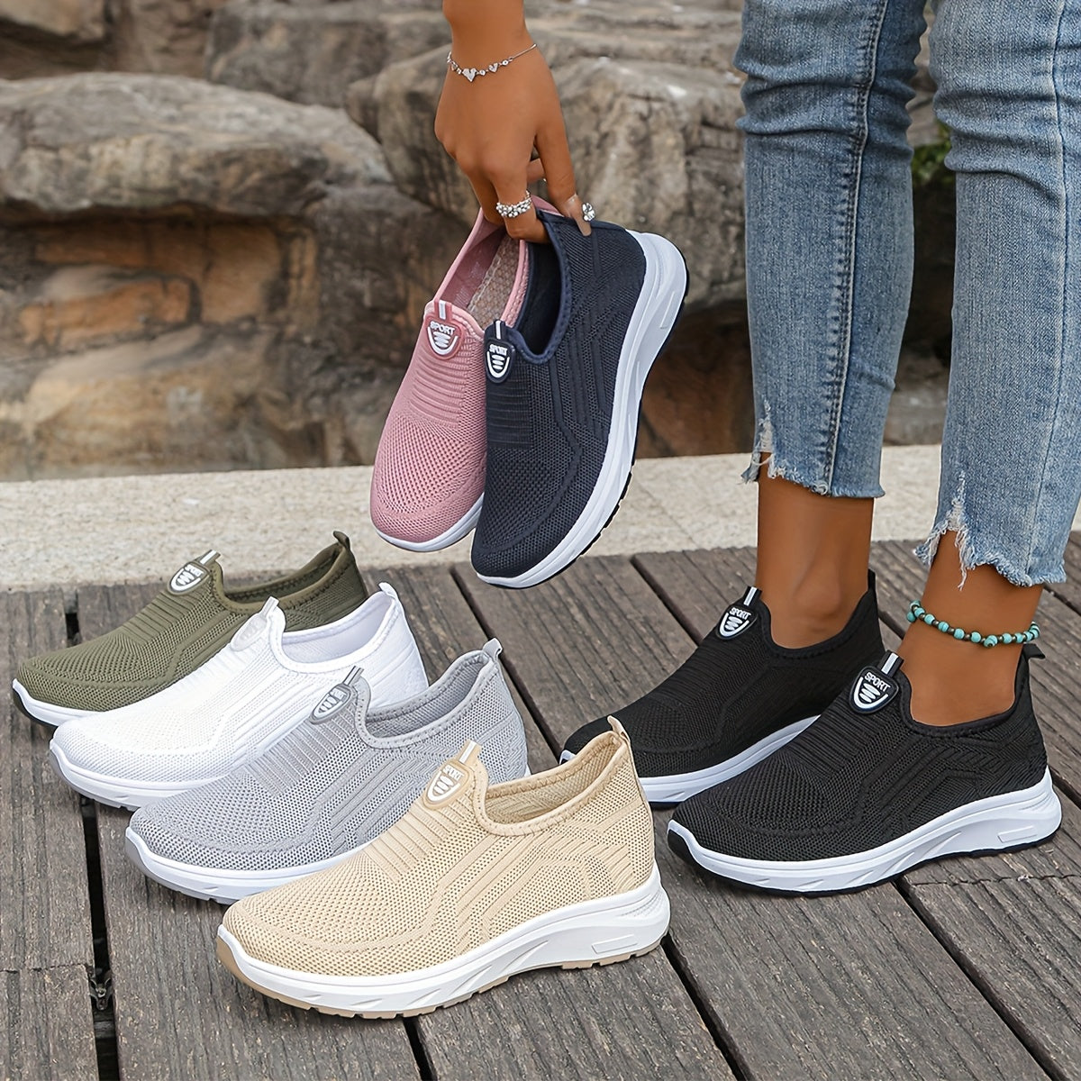 Women's Slip-On Sneakers Breathable Mesh Casual Shoes Plus Size