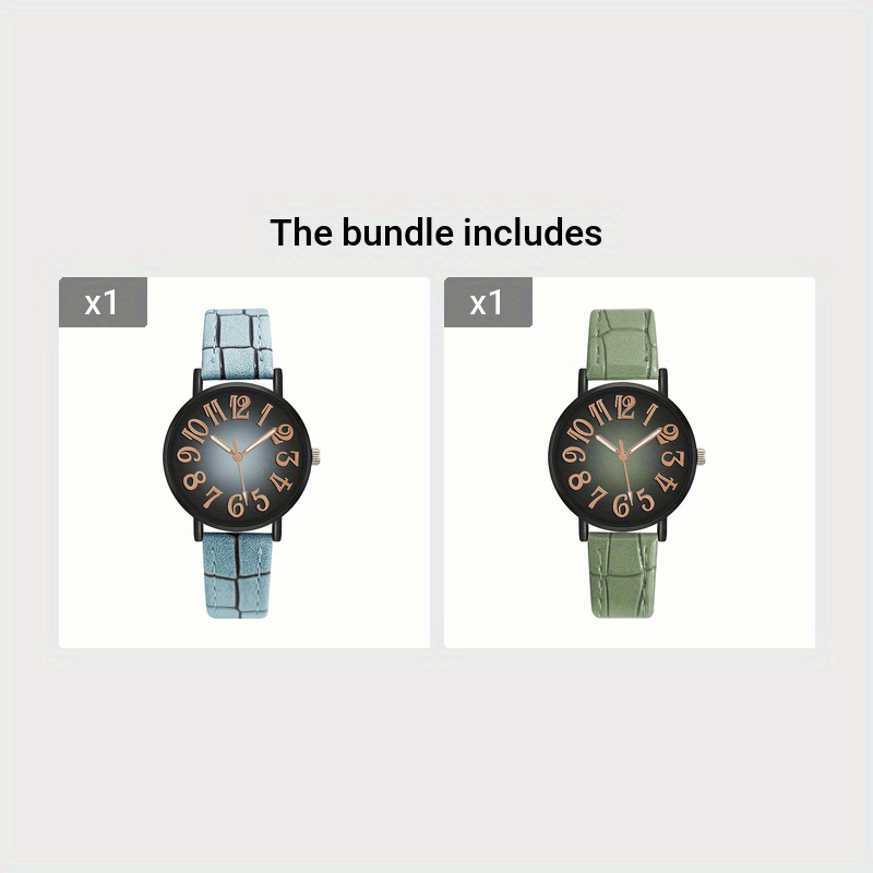 Women's Casual Quartz Watch with Retro Gradient Dial and PU Leather Band