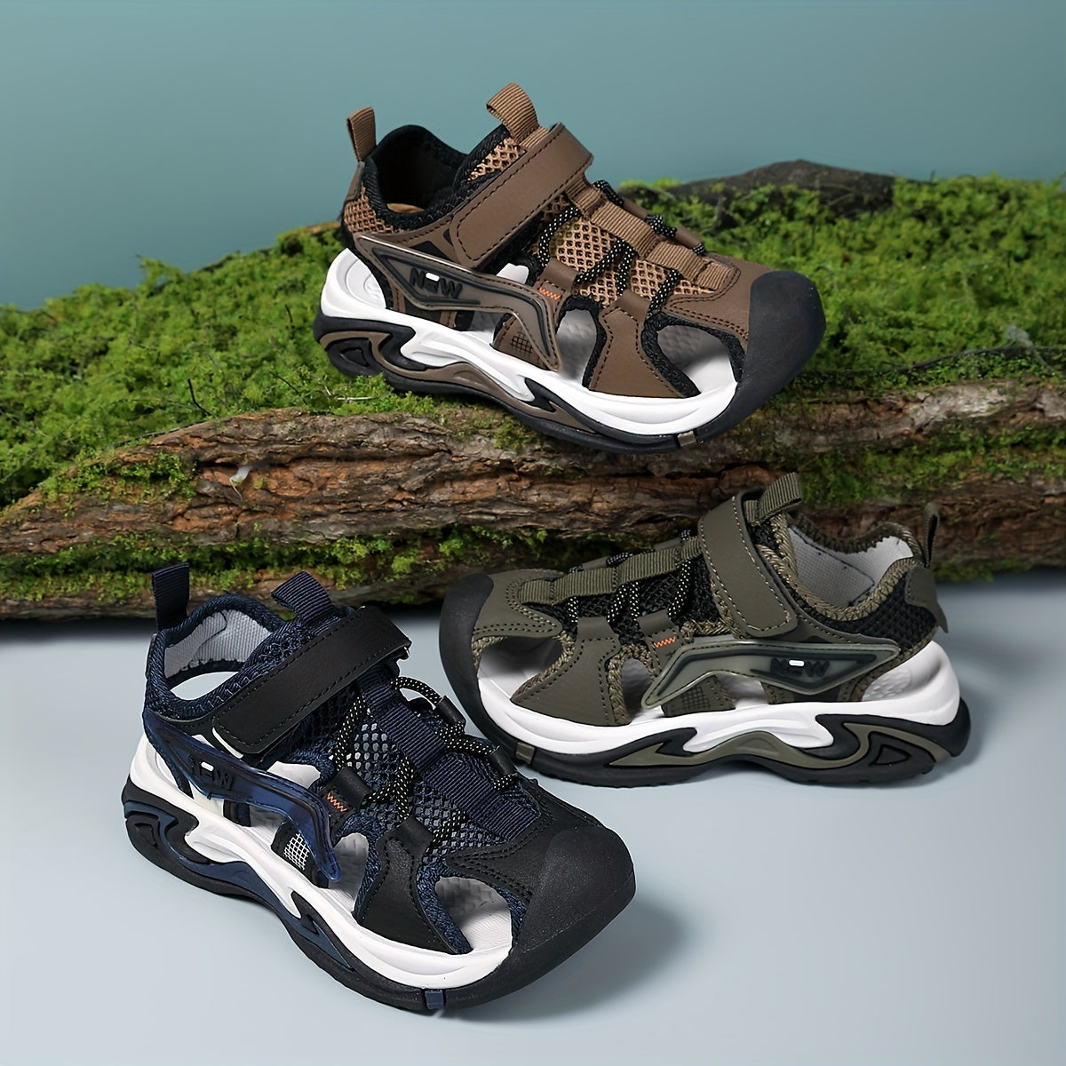 O'g'il bolalar uchun chiziqli nafas oladigan sport sandallari, pastki yuqori, kundalik, ochiq havoda yoz