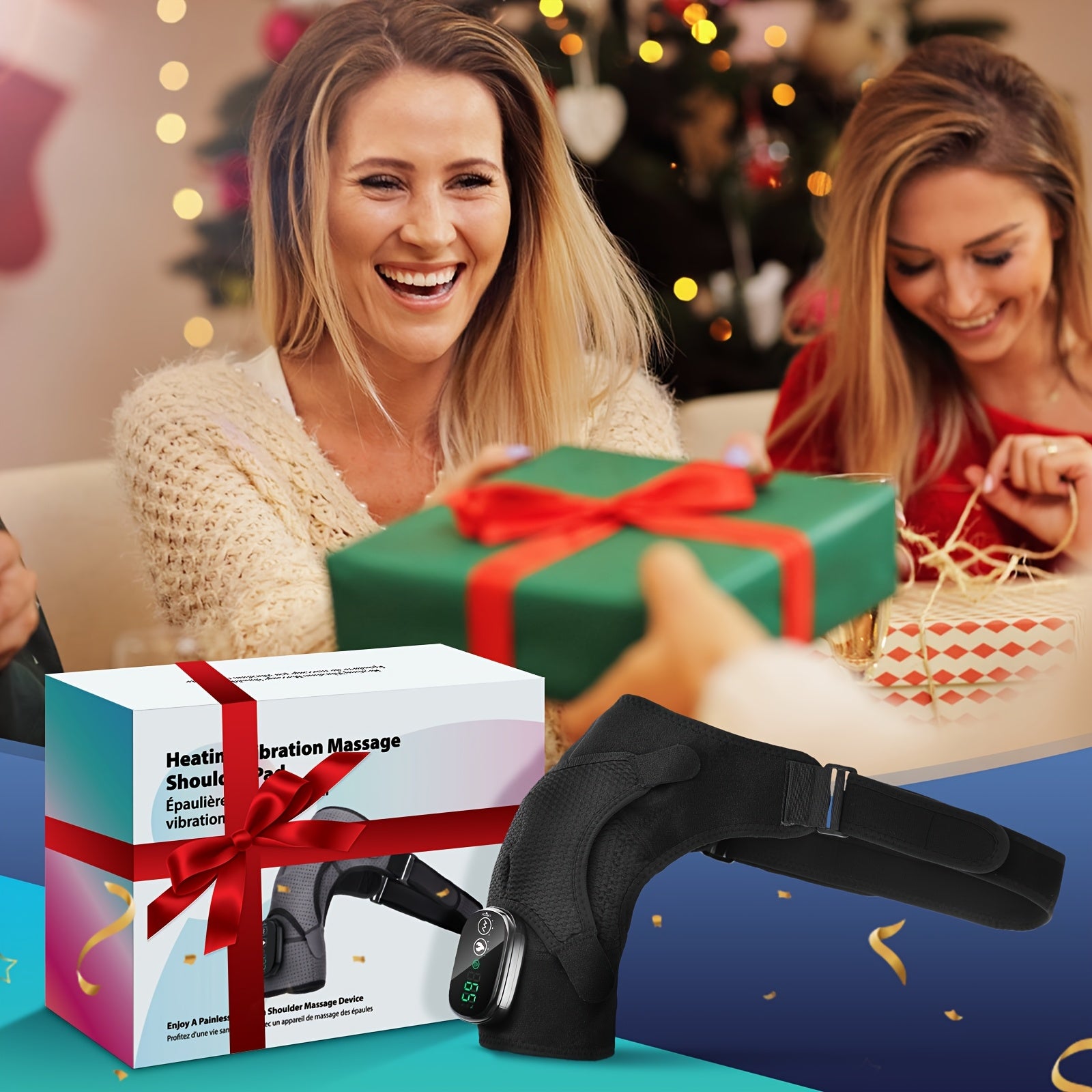 Cordless Heated Shoulder Massager Belt with Vibrating Massage and 3 Heat Settings