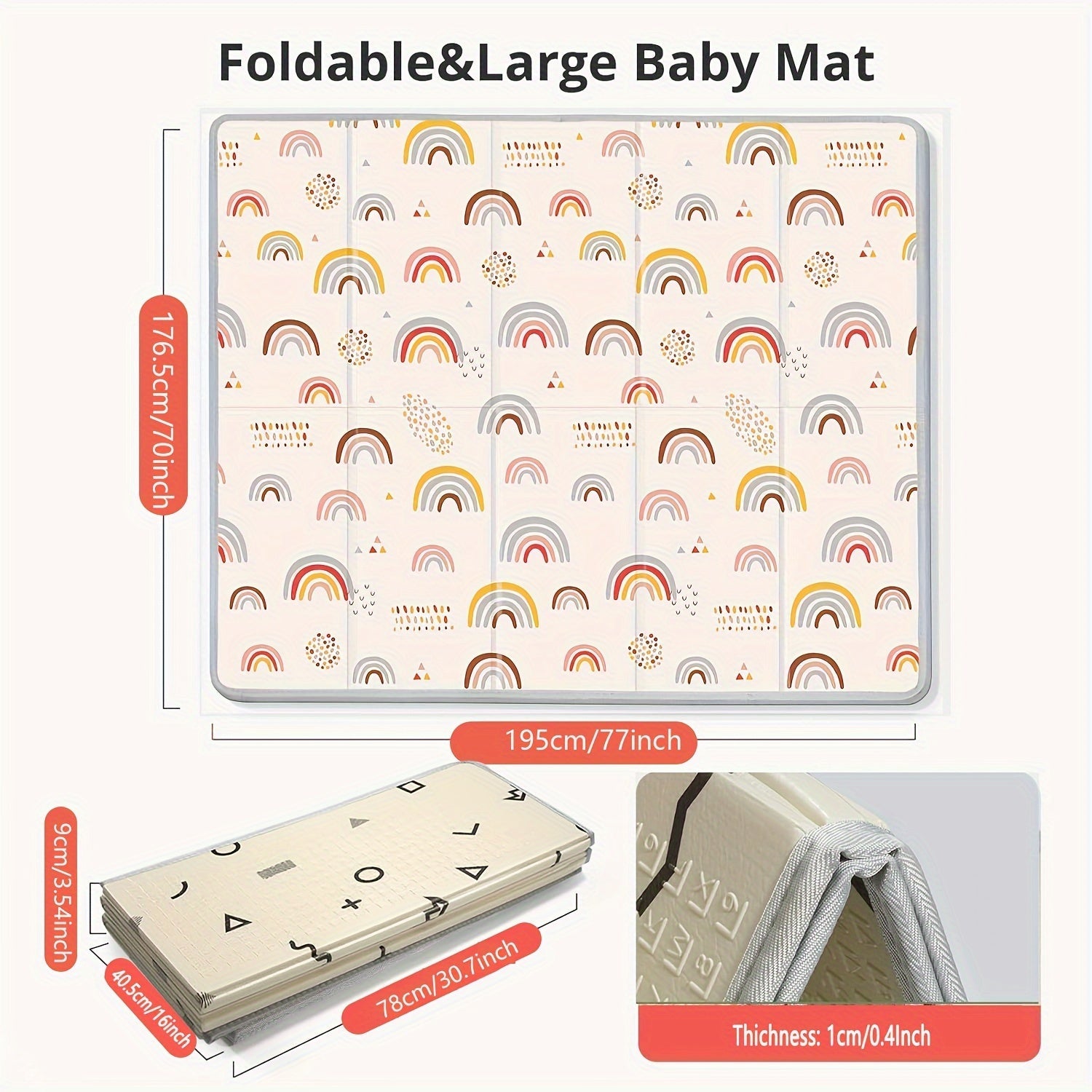 Kattaroq Aylanuvchi O'yin Mat, 195.58cm x 177.8cm - Suv o'tkazmaydigan, sirpanmaydigan PE Chuqur O'yin Mat, Yumshoq Ko'pik Yostiq bilan, Ikki tomonlama Ranglar va Yulduzlar, Koala va Yulduzlar, hamda Doiralar va Chiziqlar bilan pol uchun o'yin uchun