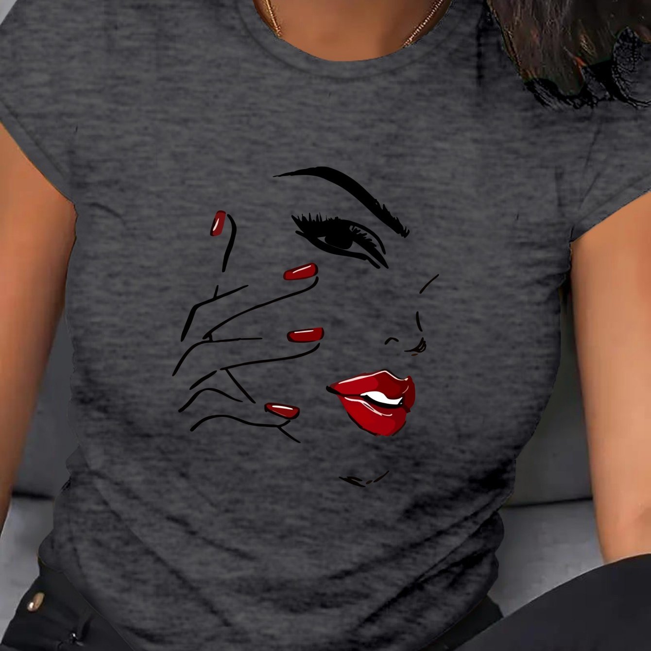 Women's Plus Size Short Sleeve T-Shirt Breathable Cotton Geometric Print Black