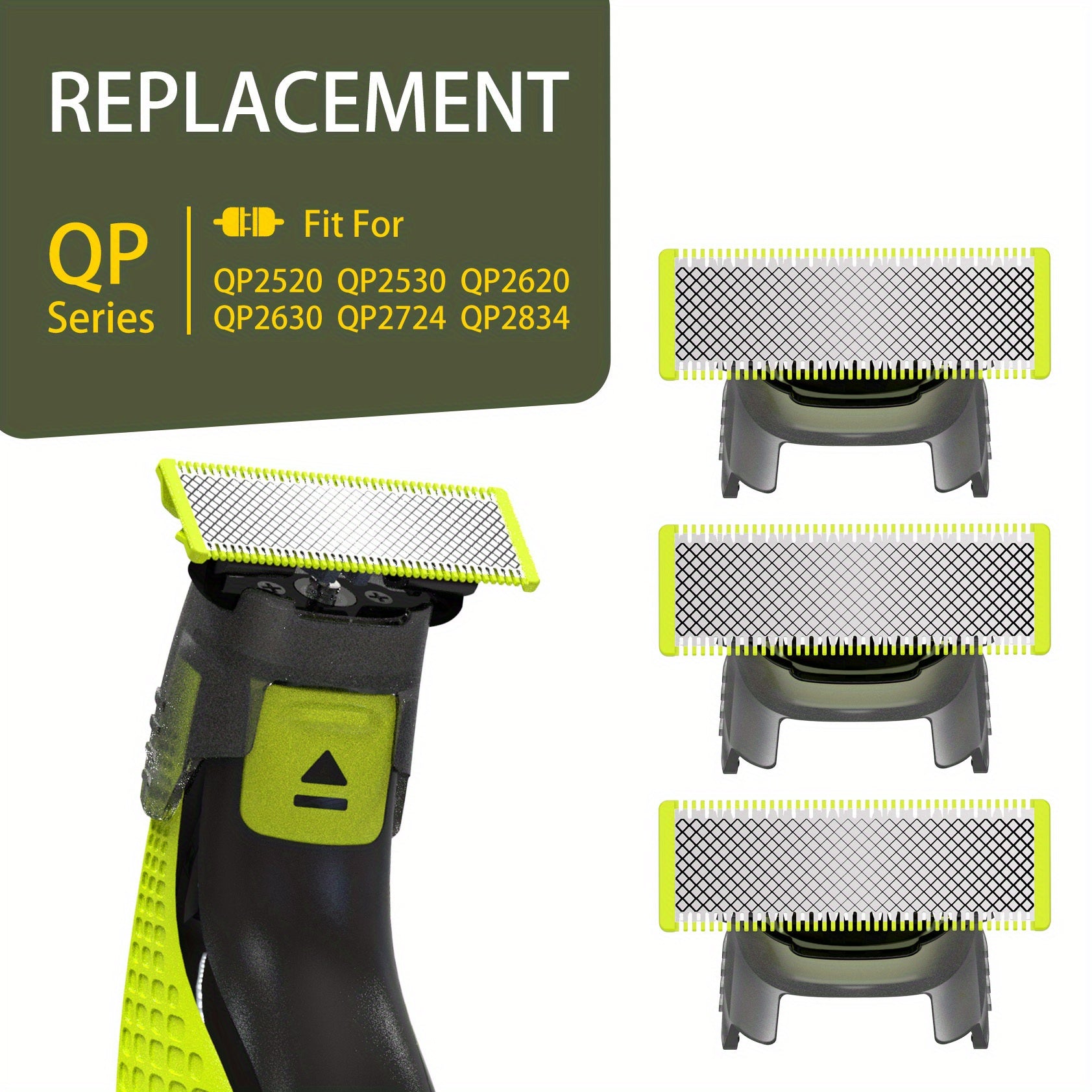 Cabezal de cuchillas de repuesto de 3 unidades para One Blade QP2520/QP2530/QP2620/QP2630/QP2724/QP2834 Gris