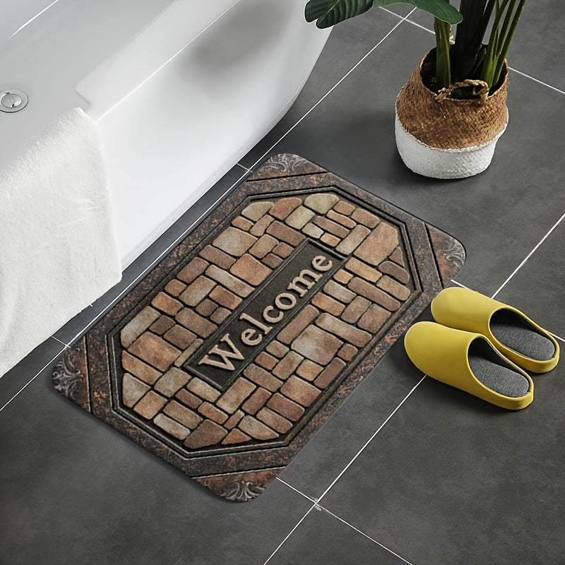 Polyester Welcome Doormat Non-Slip Rubber Backing Indoor Outdoor Rectangle Pebble Pattern