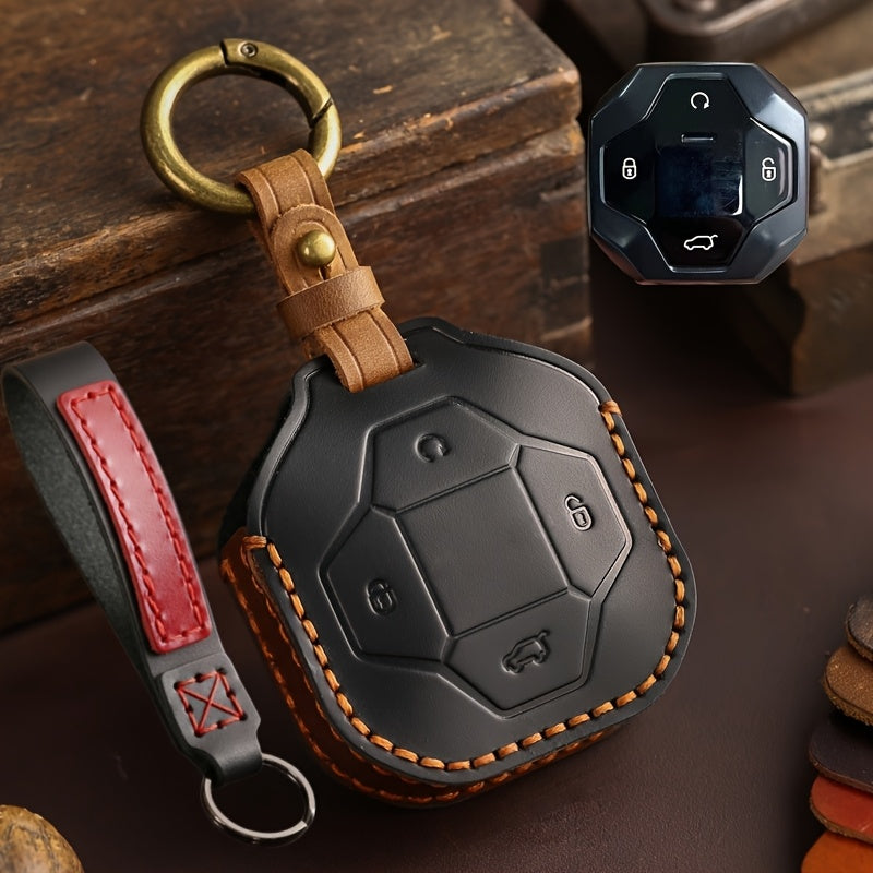 Universal PU Car Key Fob Cover Fit for Smart Key with Chain and Button Protector