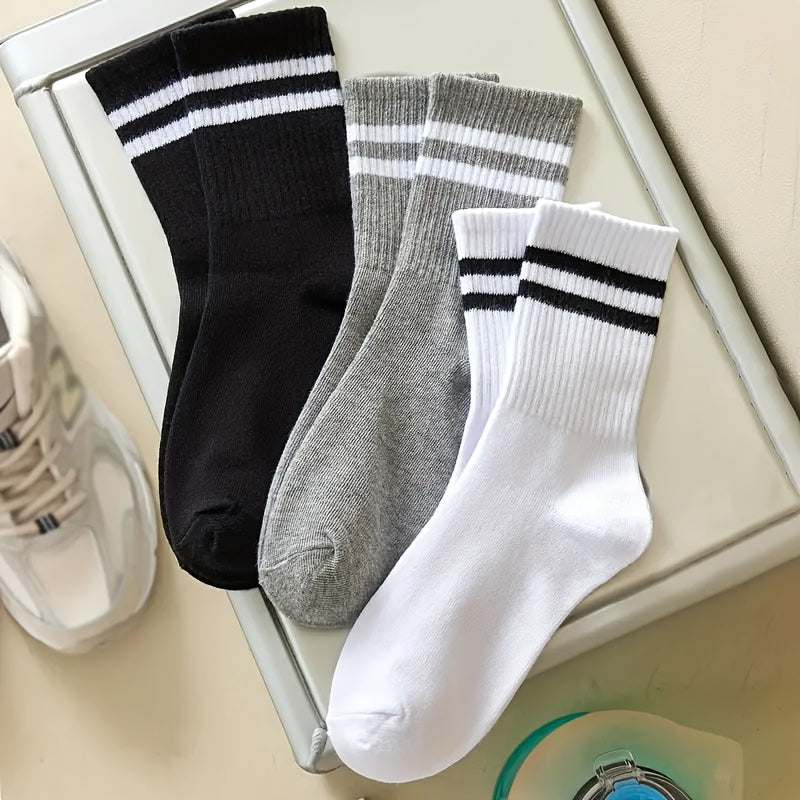 Women's Knee-High Striped Socks Set 3 Pairs Breathable Polyester Casual Sport
