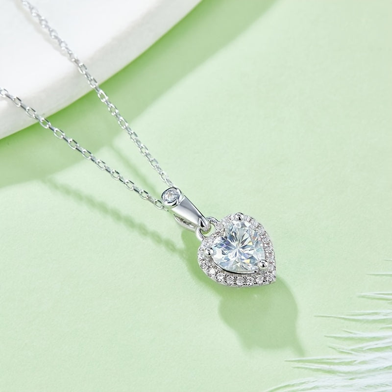 Conjunto de pendientes y colgante de moissanita en forma de corazón, joyería plateada para San Valentín, aniversario de bodas