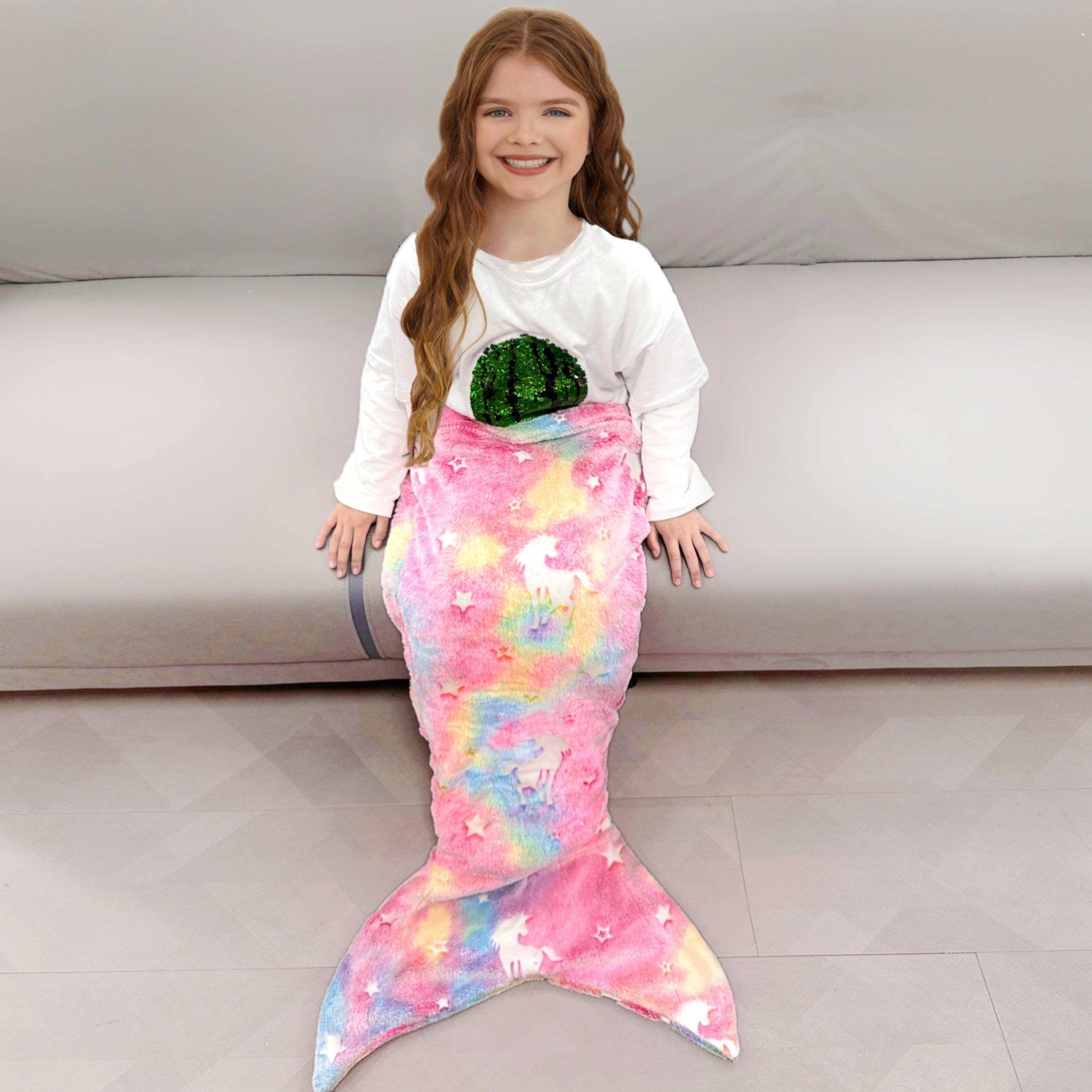 Glow-in-the-Dark Flannel Mermaid Tail Blanket for Girls Teens Adults Plush Cozy Sleepwear