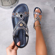 Women's Flat Sandals Large Size Breathable Rhinestones Fashionable