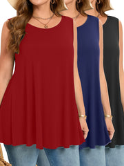 Женские майки без рукавов, упаковка из 3 штук, однотонные, эластичные, удобные, повседневные