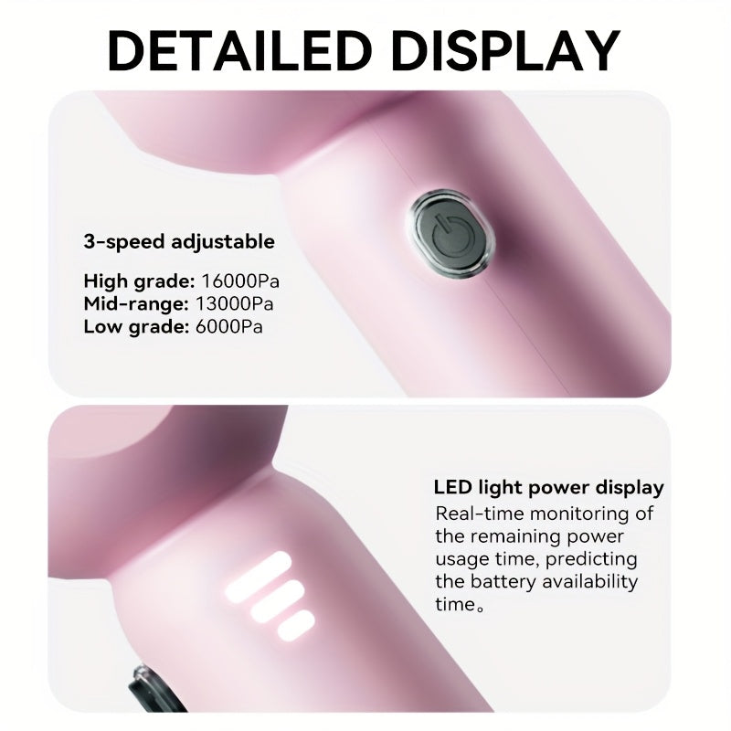 Высокоскоростной портативный автомобильный пылесос с LED-индикатором и мощным всасыванием