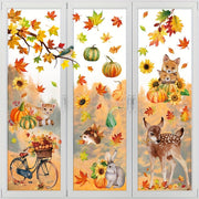 Gran conjunto de calcomanías para ventanas de otoño de 68 piezas con animales, calabazas y hojas de arce para la decoración de Acción de Gracias