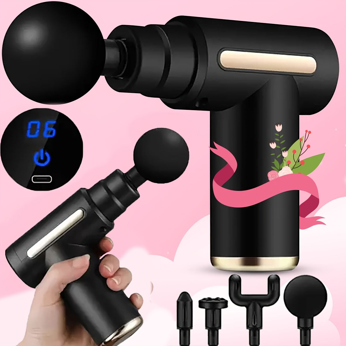 Li-ion batareyasi va 4 ta almashtiriladigan massaj boshliqlari bilan yangilangan qayta zaryadlanadigan portativ massaj quroli, erkaklar va ayollar uchun ideal.