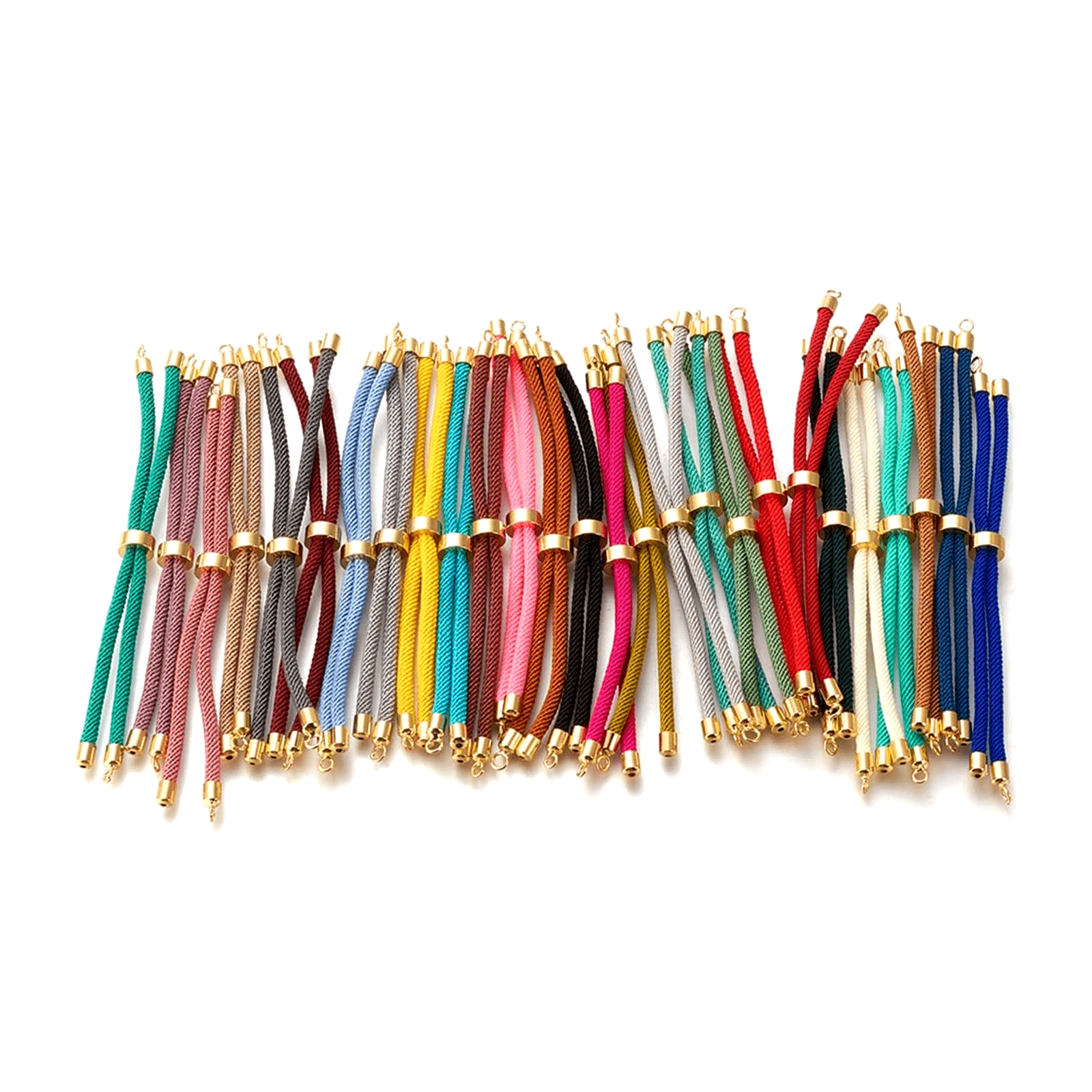 Set of 10 Colorful Nylon Twisted Cord Bracelets with Adjustable Brass Slider DIY Jewelry Making Kit