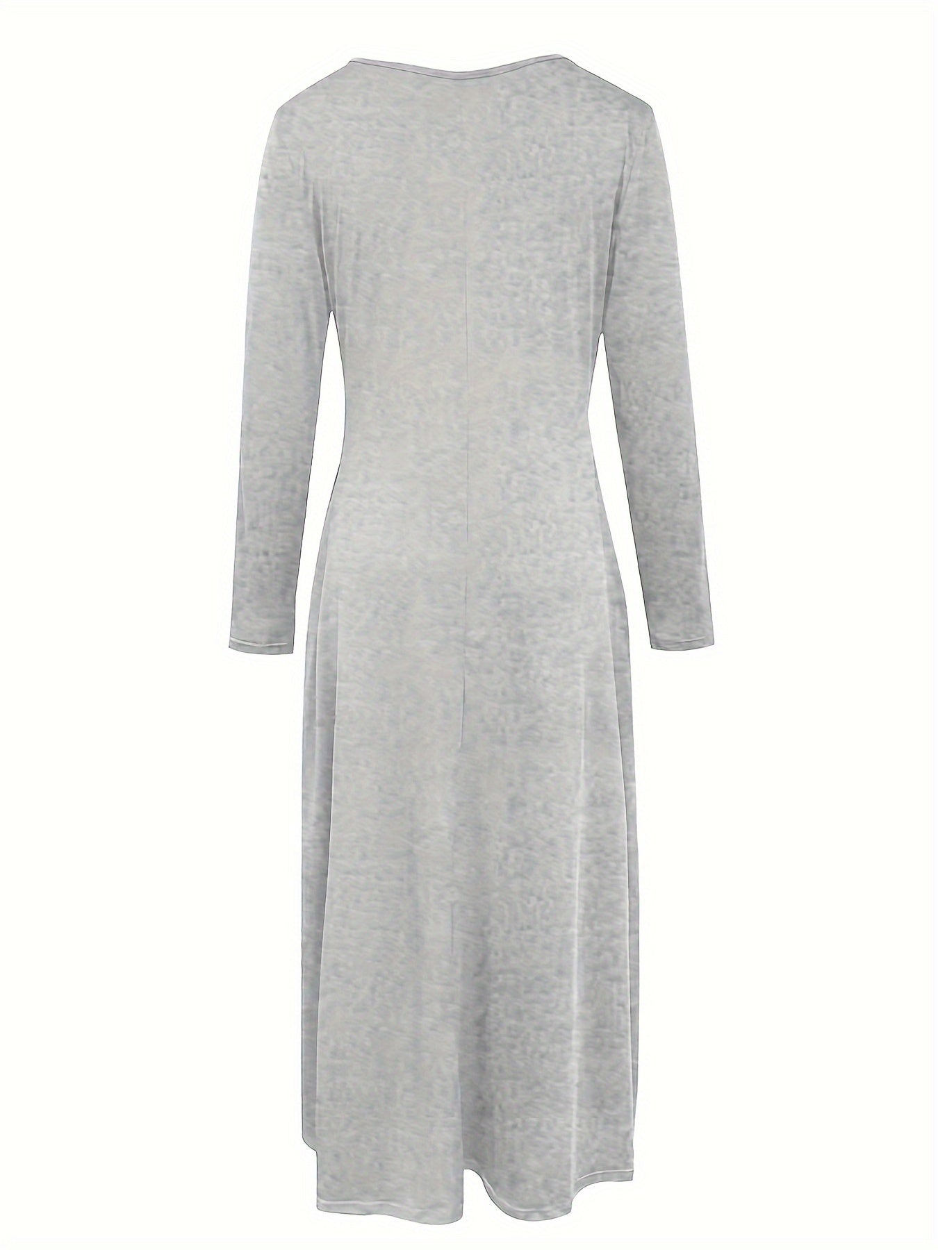 Plus Size Solid Color Maxi Dress with V Neck Long Sleeves Pockets