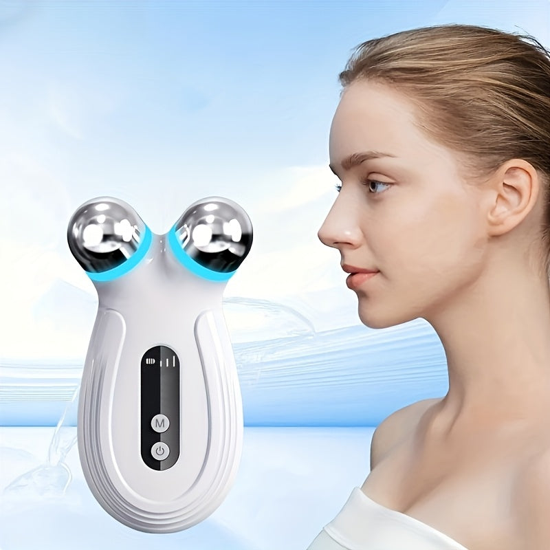 Yuz va bo'yin massajchisi, ko'k LED chiroqlari bilan - qayta zaryadlanadigan, USB orqali zaryadlash - ayollar uchun ideal teri parvarishi sovg'asi, zamonaviy estetik va ergonomik dizaynga ega go'zallik qurilmasi.