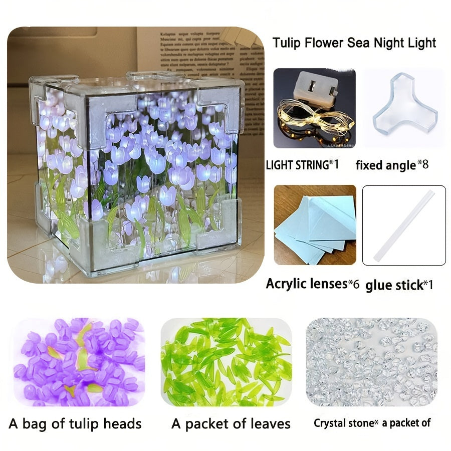 DIY Tulip Nightlight with 20 LEDs Flower Sea Modern Tabletop Gift for Girlfriends Family and Friends